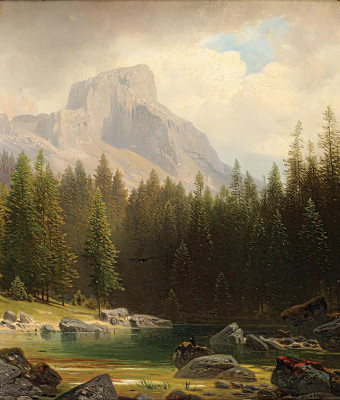 ₴ Репродукция пейзаж "Альпийское озеро с птицами"