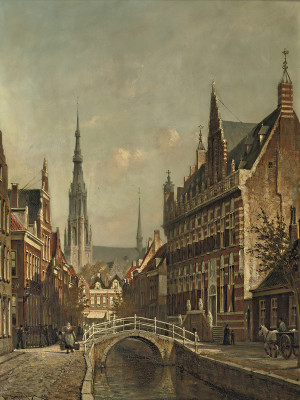 ₴ Репродукция городской пейзаж "Залитый солнцем канал"