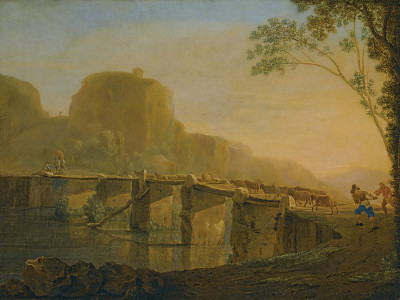 ₴ Репродукция пейзаж "Пейзаж с пастухами и их стадом, пересекающим мост Аккория возле Тиволи"