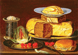 Натюрморт с сырами, артишоки, и вишнями - Петерс Клара